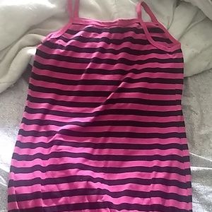 Pink and black stripe long tank top for leggings